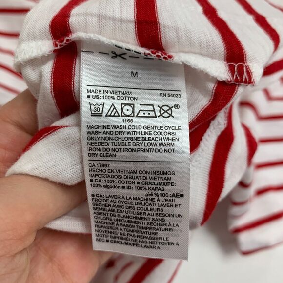 Old Navy Slub Shirt Womens M Medium White Red Candy Cane Short Sleeve V Neck Tee - Picture 9 of 12